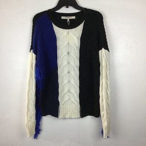 Free Generation Colorblock Fringe Sleeve Sweater